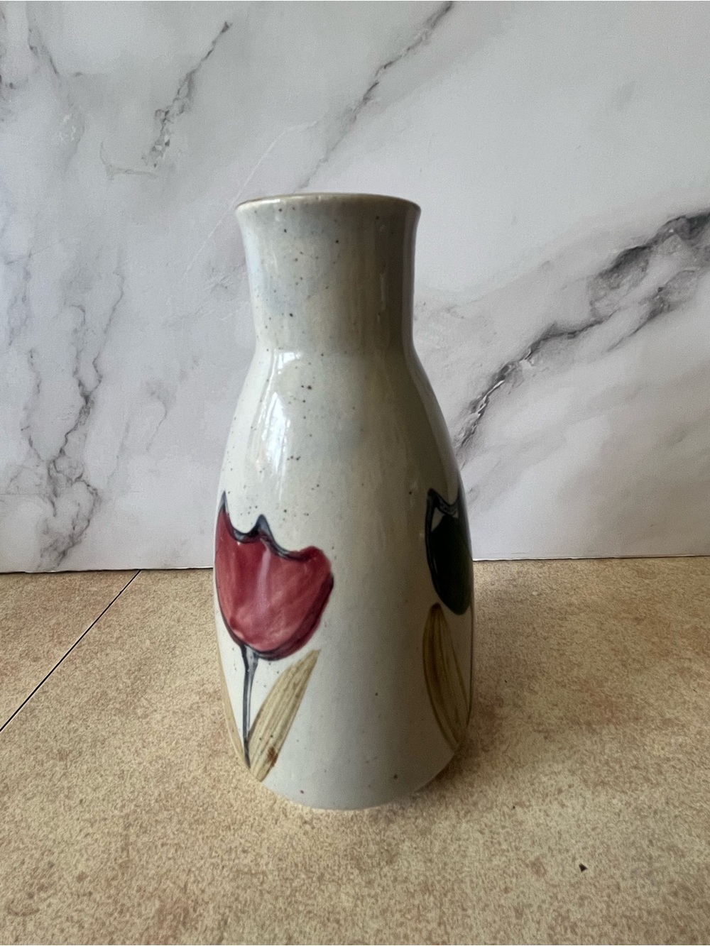 Vintage Levco Japan Ceramic Tulip Bud Vase Speckled Stoneware Retro MCM